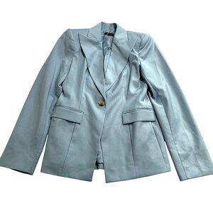 Naked Wardrobe Power Shoulder Fitted Suit Blazer in Baby Blue